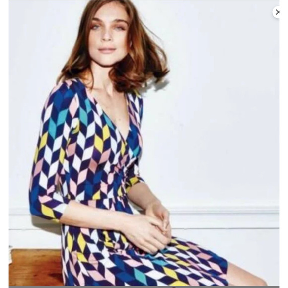 Boden | Geometric Print Faux Wrap Dress - Picture 2 of 12